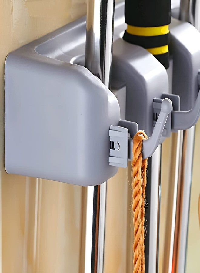 Garth Plastic Broom Holder Wall Mounted | Mop Holder For Wall | Mop And Broom Holder Wall Mount | Mop Stand | Broom Hanger Wall Mounted With Hanger Hooks For Bathroom & Kitchen (3 Slot 4 Hooks) - Image 5